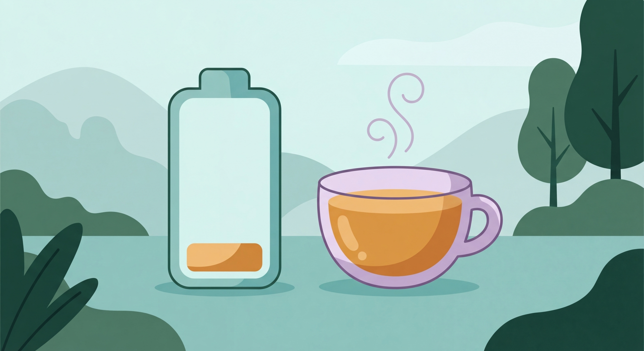 A steaming cup of tea symbolizing rest after social exhaustion.