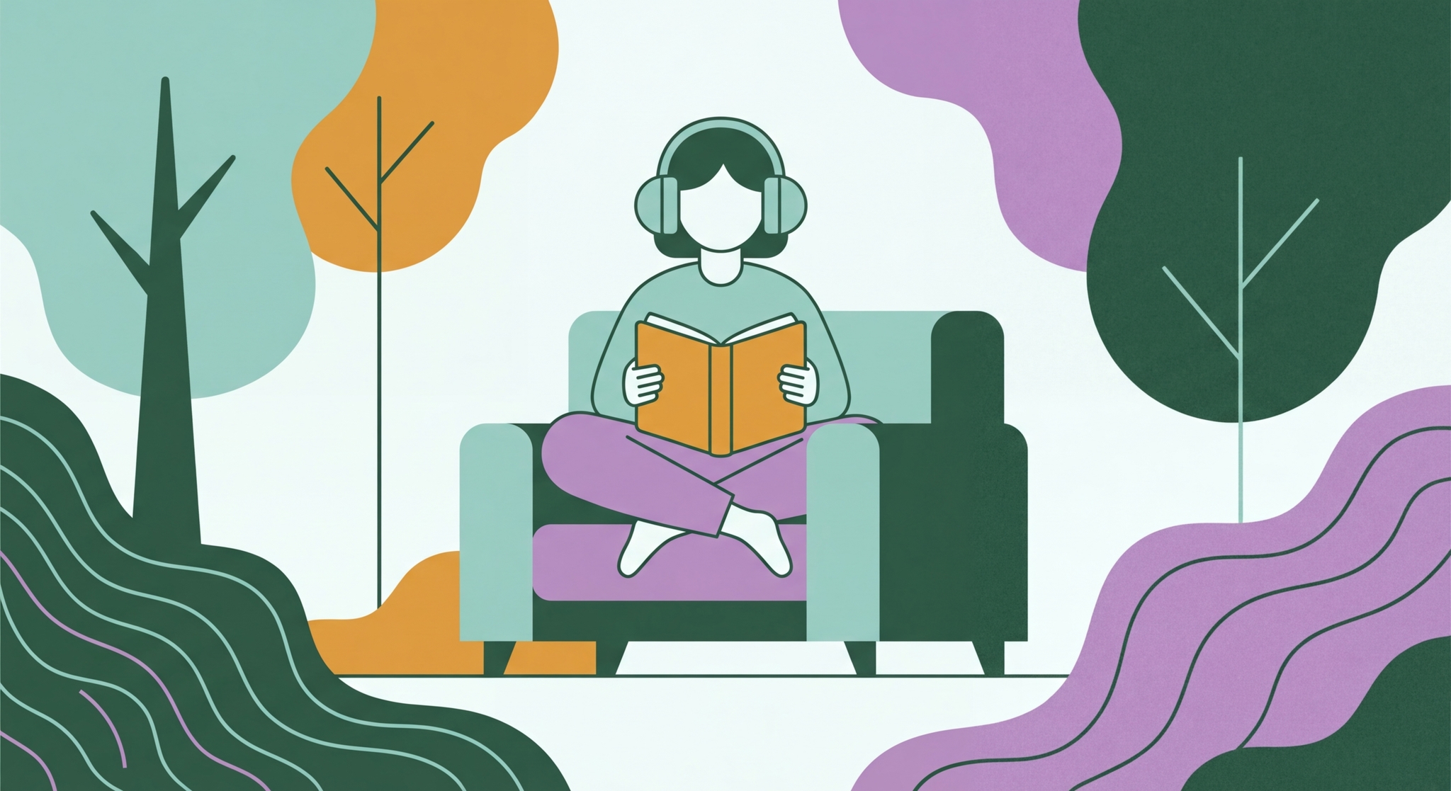 A person reading comfortably while wearing noise-canceling headphones.