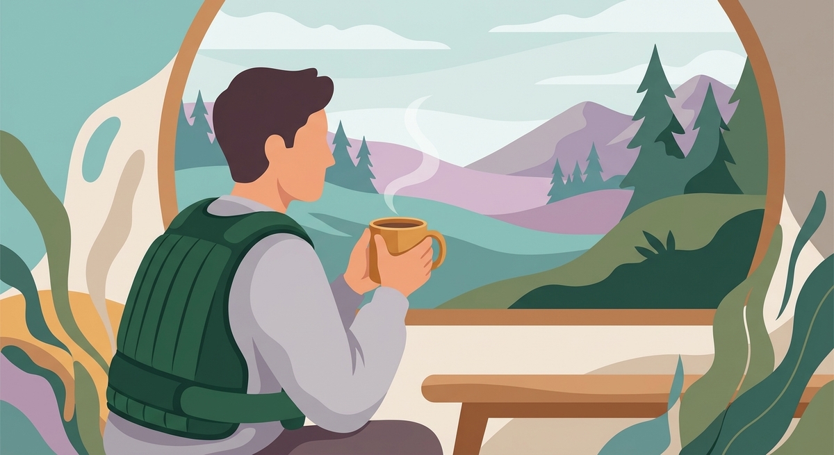 A person relaxing while wearing a comforting weighted vest.