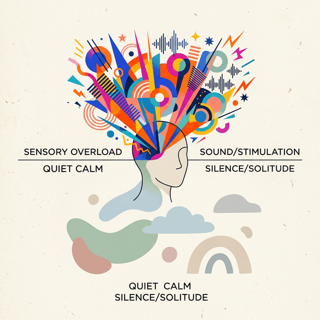 Abstract illustration representing sensory wars, showing the simultaneous need for stimulation and peaceful silence.