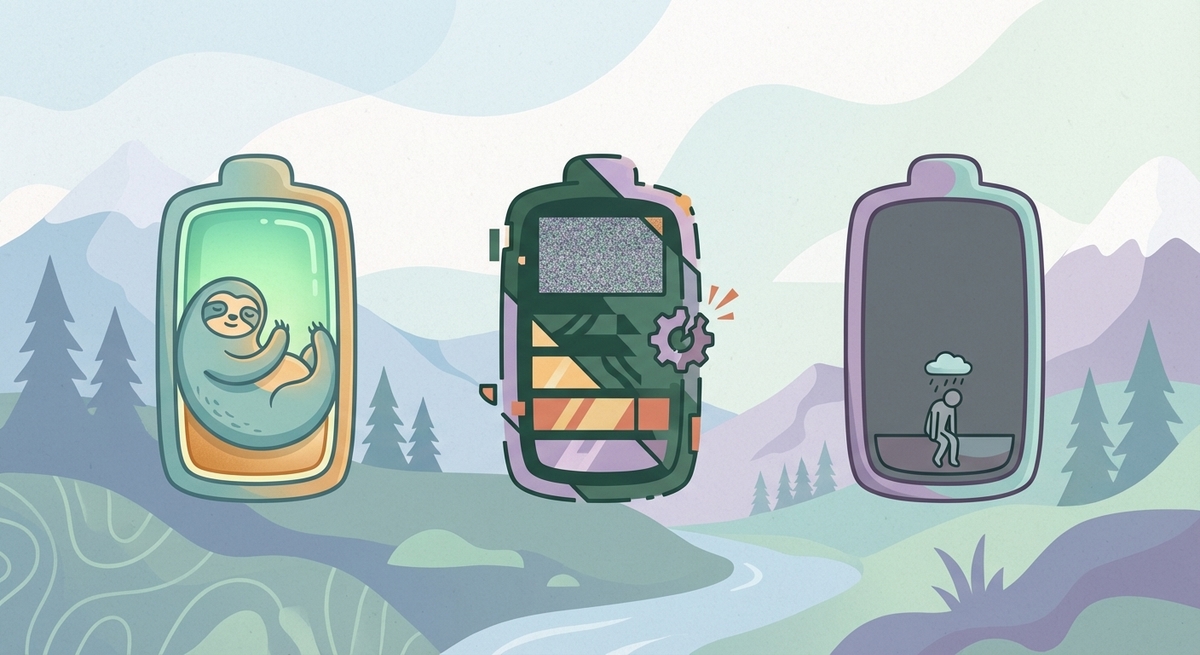 Graphic comparing energy levels of laziness, executive dysfunction, and autistic burnout.