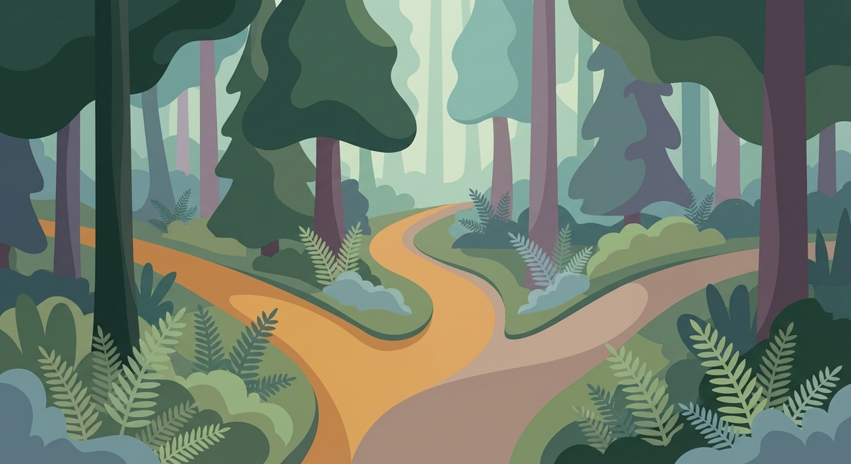 Three forest paths representing masking, passing, and assimilation