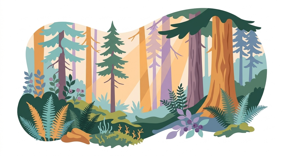 A thriving forest ecosystem representing natural neurodiversity in humans