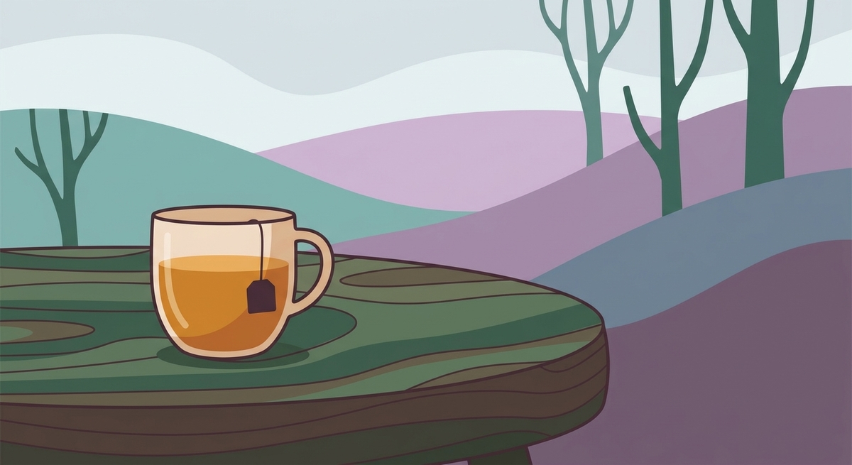 A half-empty tea cup representing a drained energy battery