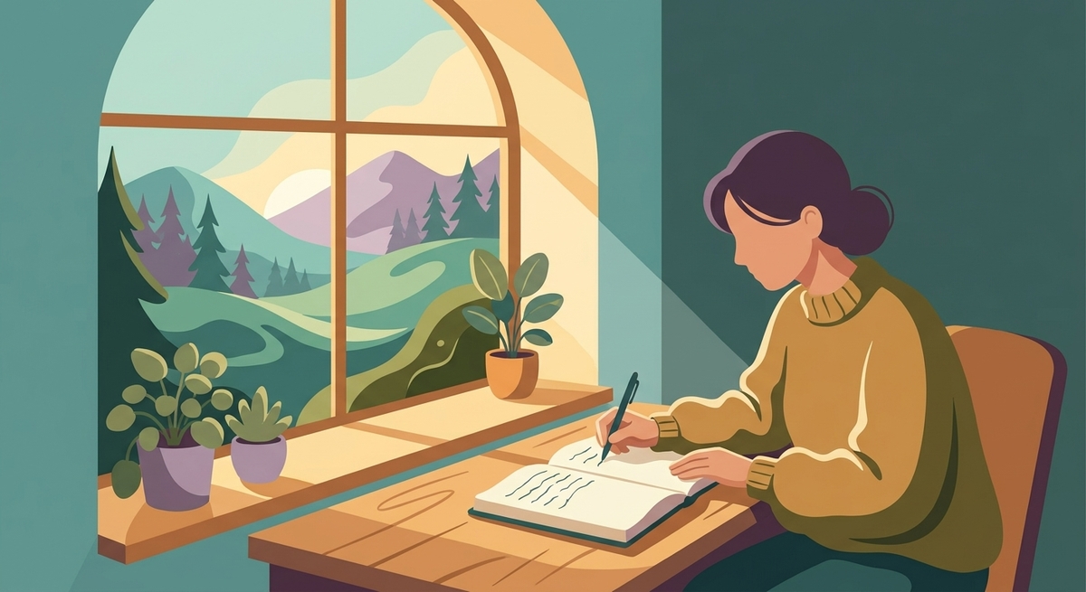 An adult writing in a journal, embracing autonomous choices.